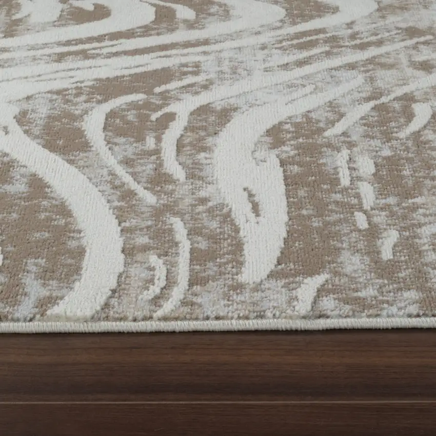 Beige and Brown Abstract Distressed Area Rug Photo 4