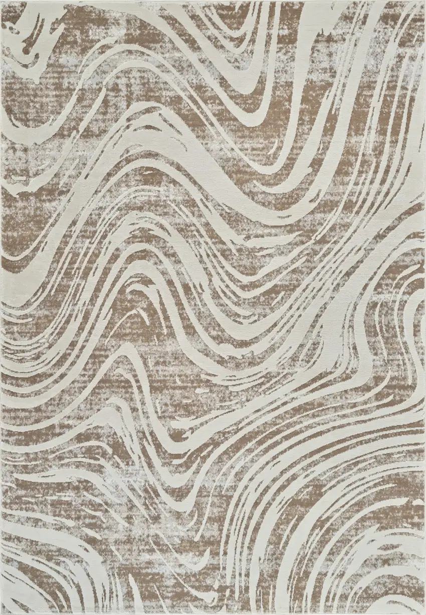 Beige and Brown Abstract Distressed Area Rug Photo 4