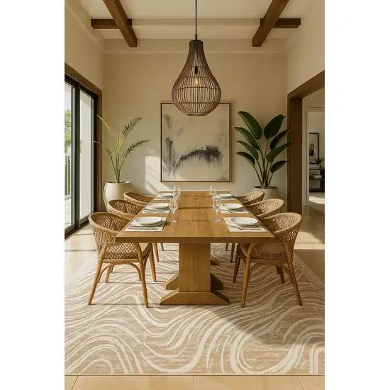 Beige and Brown Abstract Distressed Area Rug Photo 6