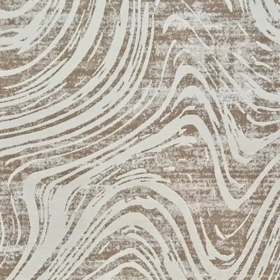 Beige and Brown Abstract Distressed Area Rug Photo 3