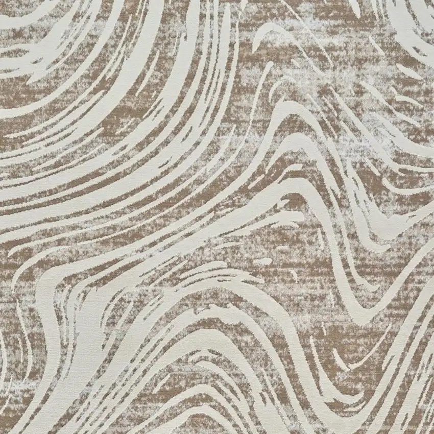 Beige and Brown Abstract Distressed Area Rug Photo 3