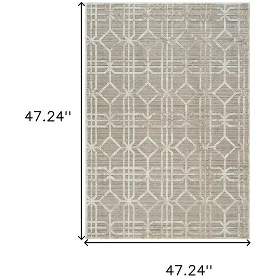 Beige and Brown Abstract Distressed Area Rug Photo 3