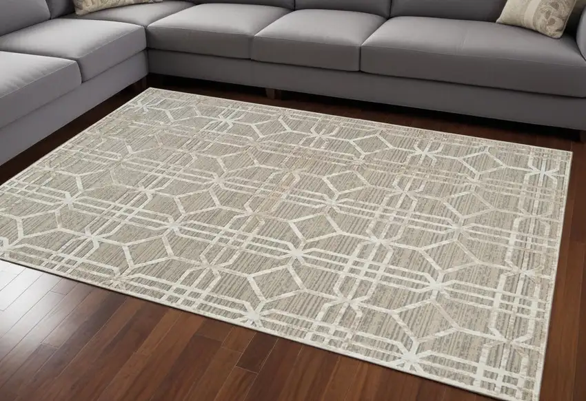 Beige and Brown Abstract Distressed Area Rug Photo 2