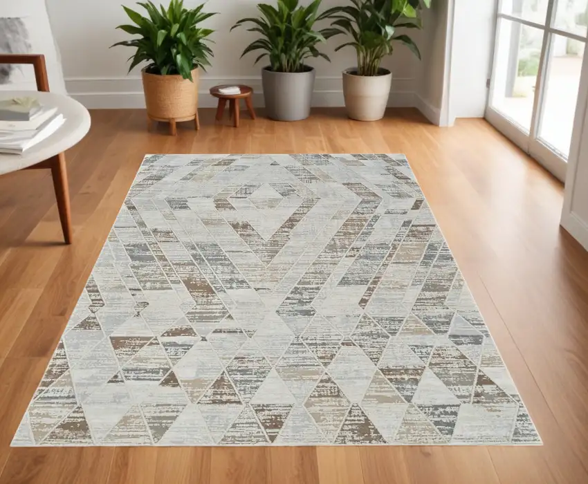 Beige and Brown Abstract Distressed Area Rug Photo 1