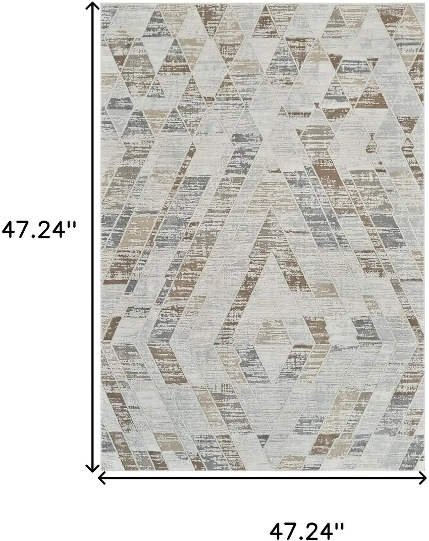 Beige and Brown Abstract Distressed Area Rug Photo 6