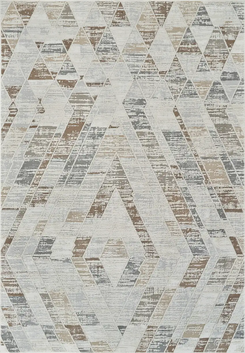Beige and Brown Abstract Distressed Area Rug Photo 6