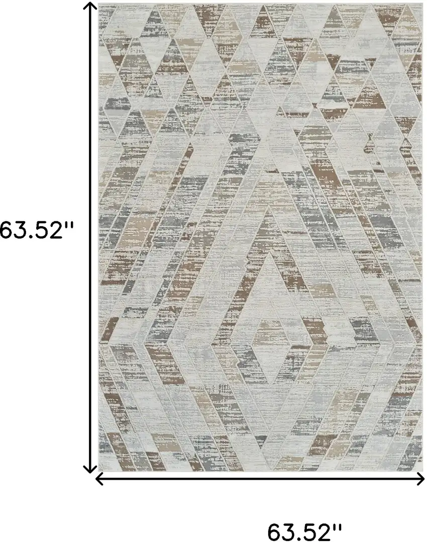 Beige and Brown Abstract Distressed Area Rug Photo 3