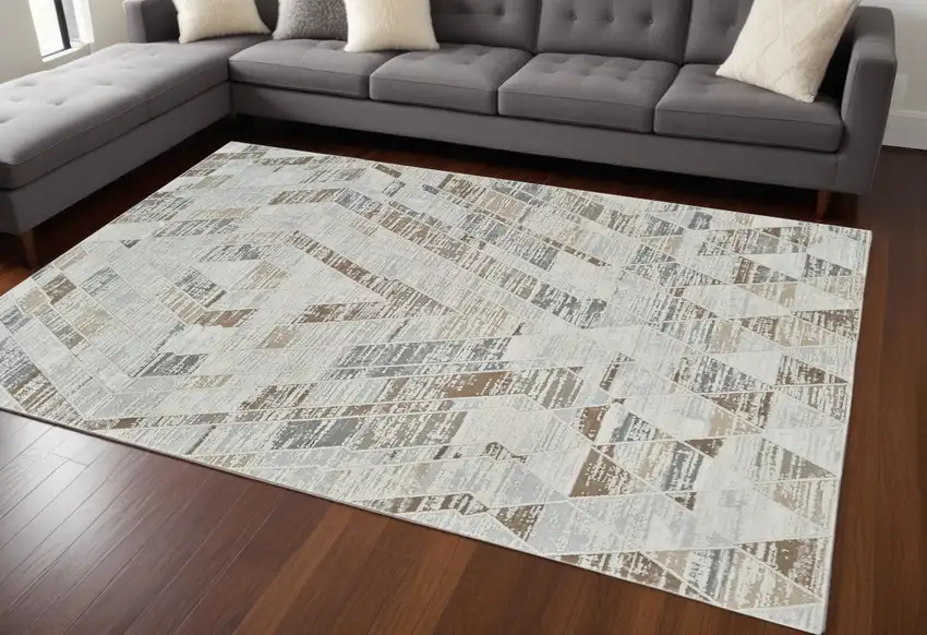 Beige and Brown Abstract Distressed Area Rug Photo 1
