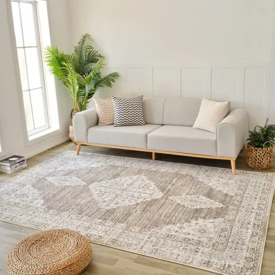 Beige and Brown Abstract Distressed Area Rug Photo 6