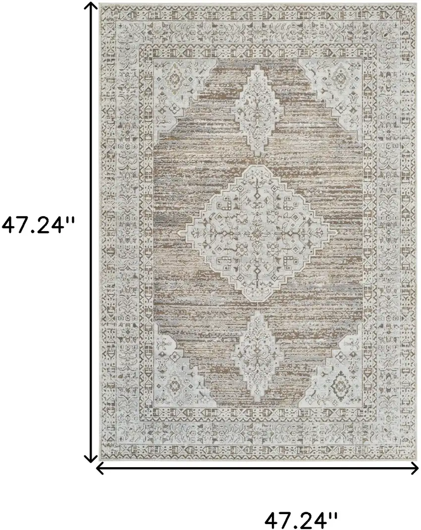 Beige and Brown Abstract Distressed Area Rug Photo 3
