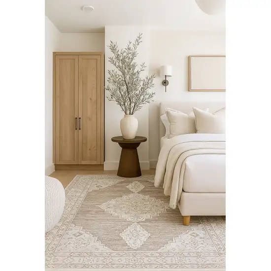 Beige and Brown Abstract Distressed Area Rug Photo 7