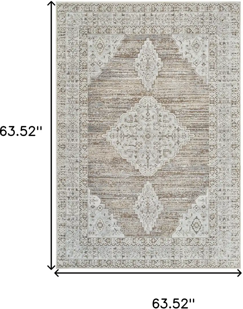Beige and Brown Abstract Distressed Area Rug Photo 3