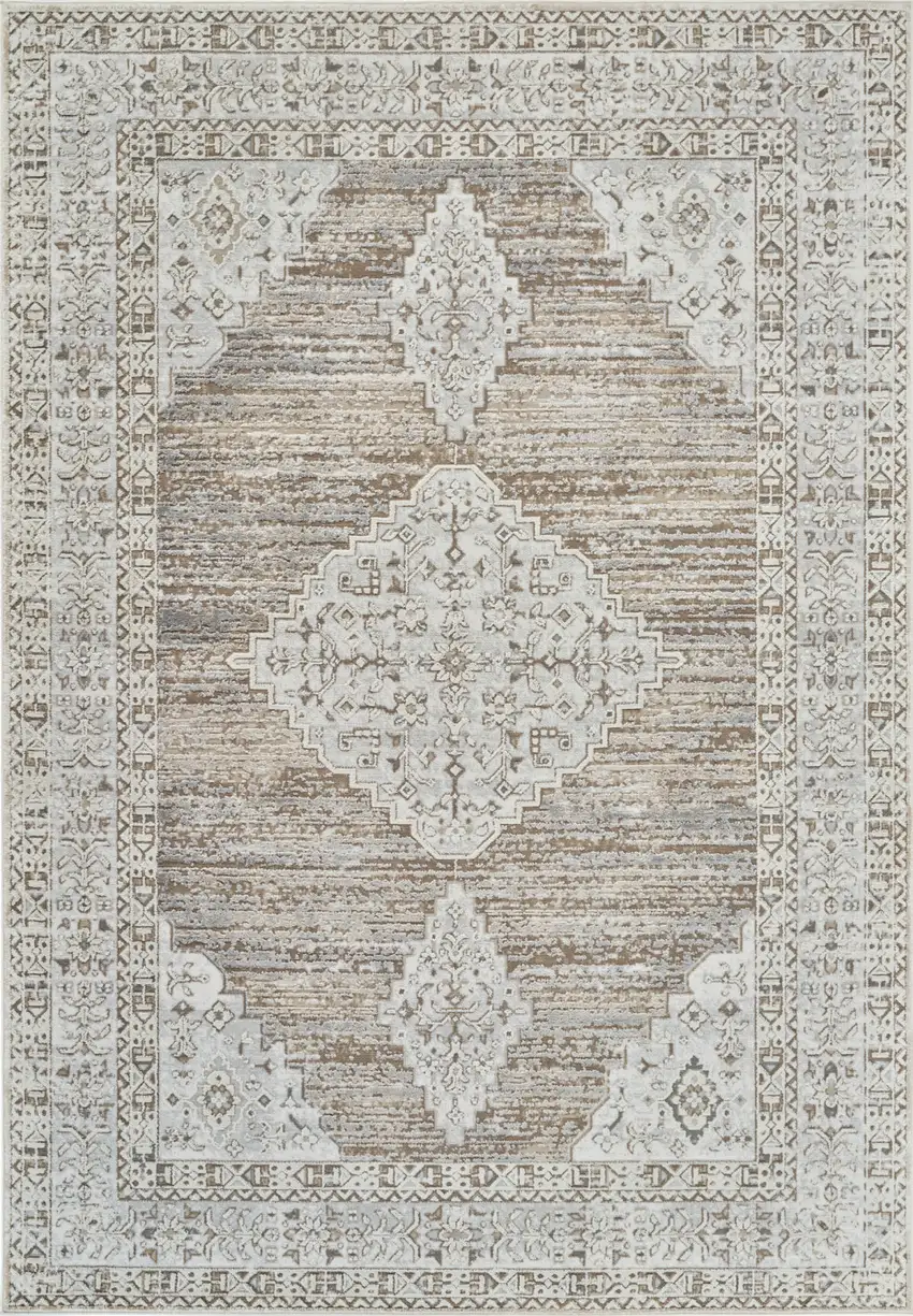 Beige and Brown Abstract Distressed Area Rug Photo 2