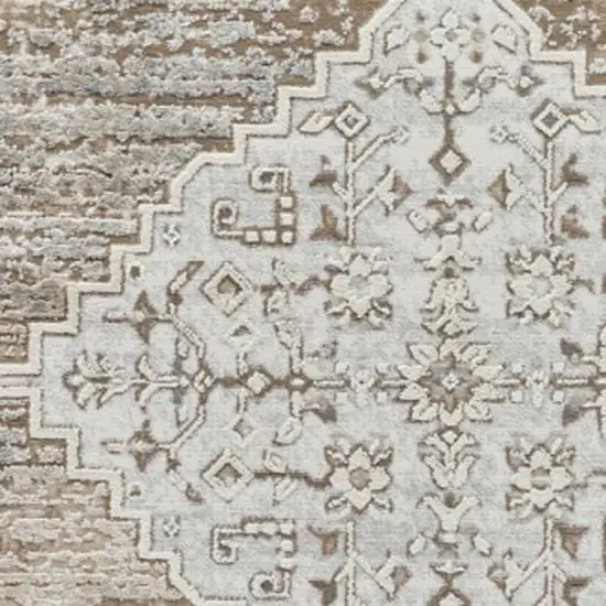 Beige and Brown Abstract Distressed Area Rug Photo 3