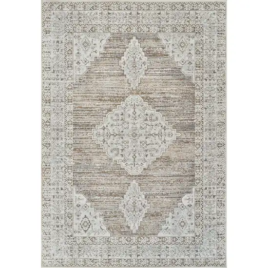 Beige and Brown Abstract Distressed Area Rug Photo 4
