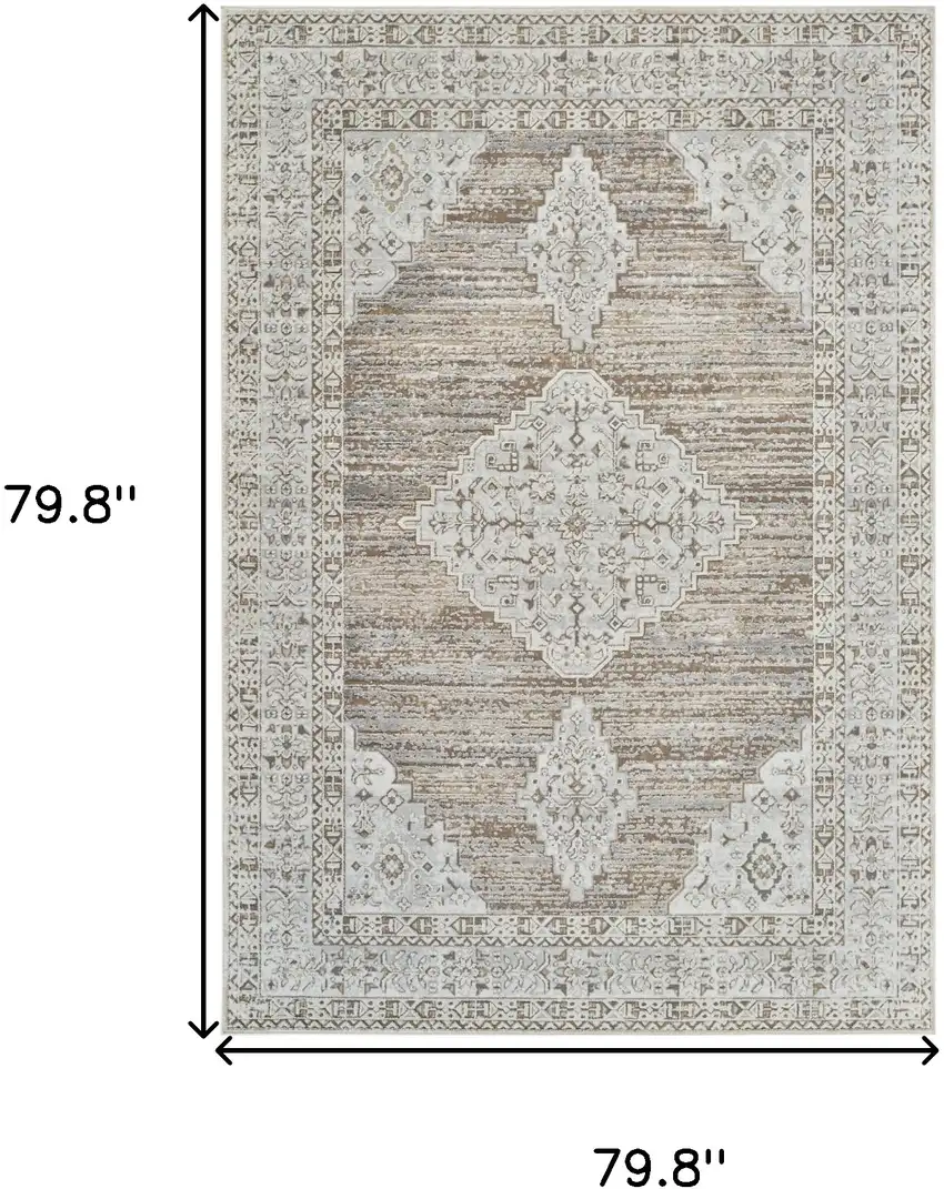 Beige and Brown Abstract Distressed Area Rug Photo 3