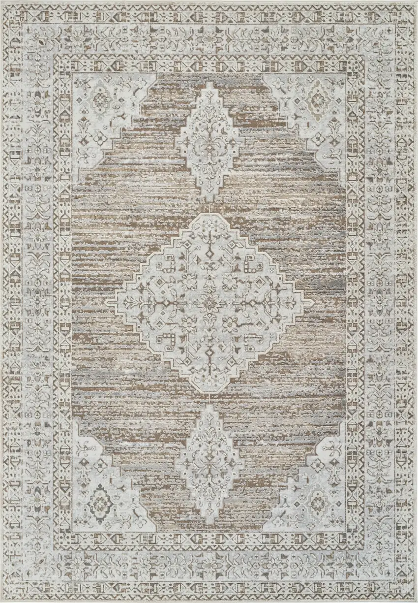 Beige and Brown Abstract Distressed Area Rug Photo 4