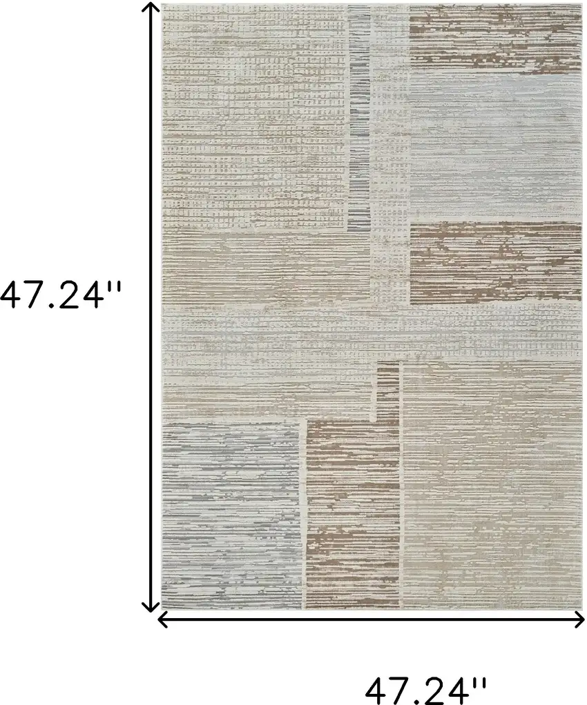 Beige and Brown Abstract Distressed Area Rug Photo 6