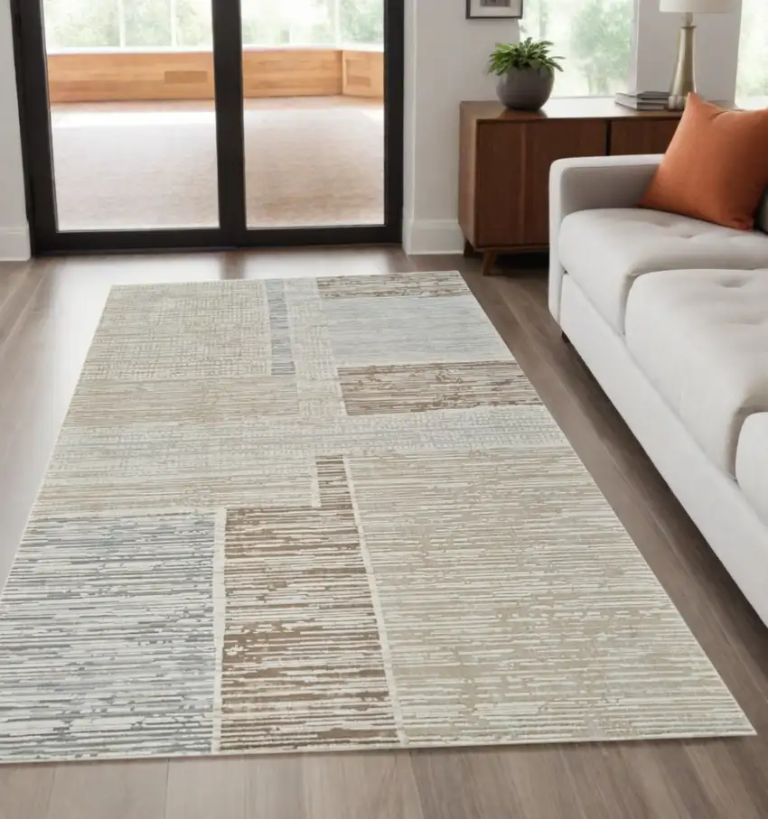 Beige and Brown Abstract Distressed Area Rug Photo 2