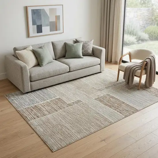 Beige and Brown Abstract Distressed Area Rug Photo 1