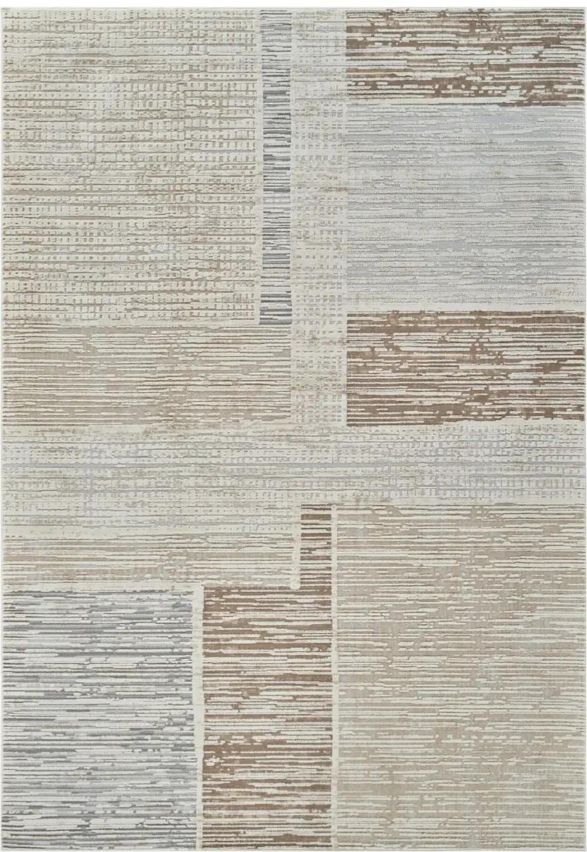 Beige and Brown Abstract Distressed Area Rug Photo 2