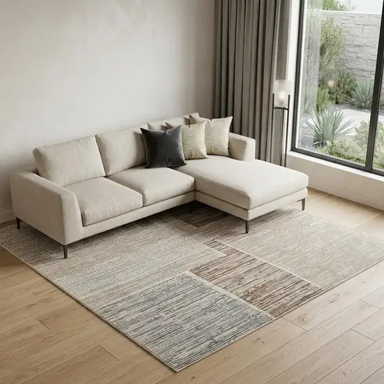Beige and Brown Abstract Distressed Area Rug Photo 1