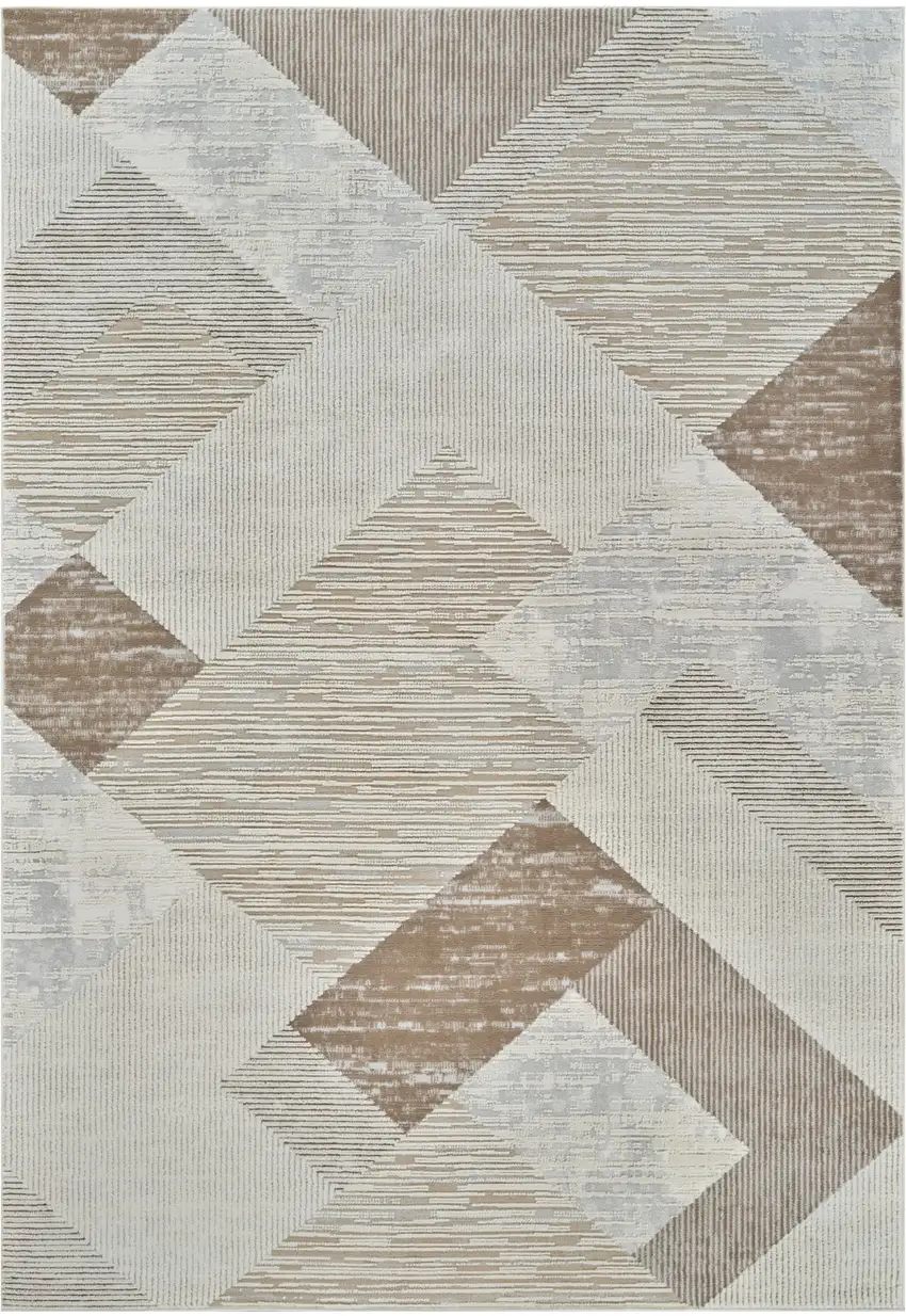 Beige and Brown Abstract Distressed Area Rug Photo 2
