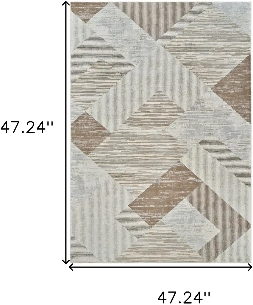 Beige and Brown Abstract Distressed Area Rug Photo 3