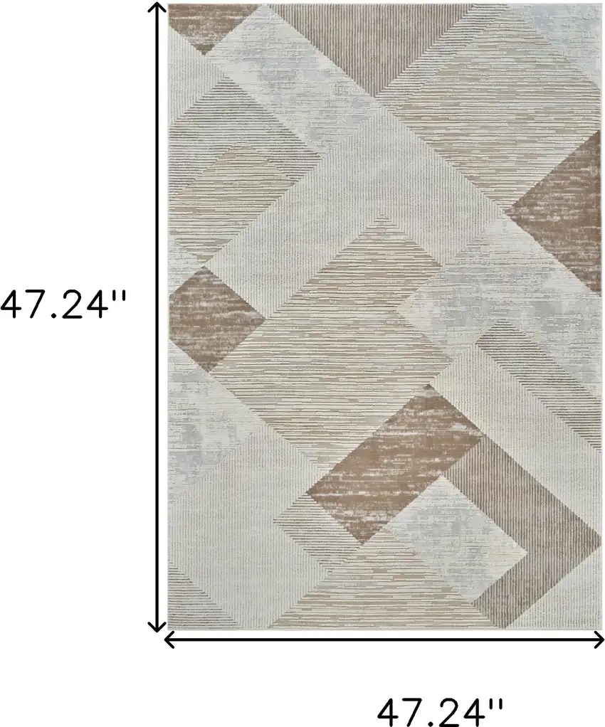 Beige and Brown Abstract Distressed Area Rug Photo 3