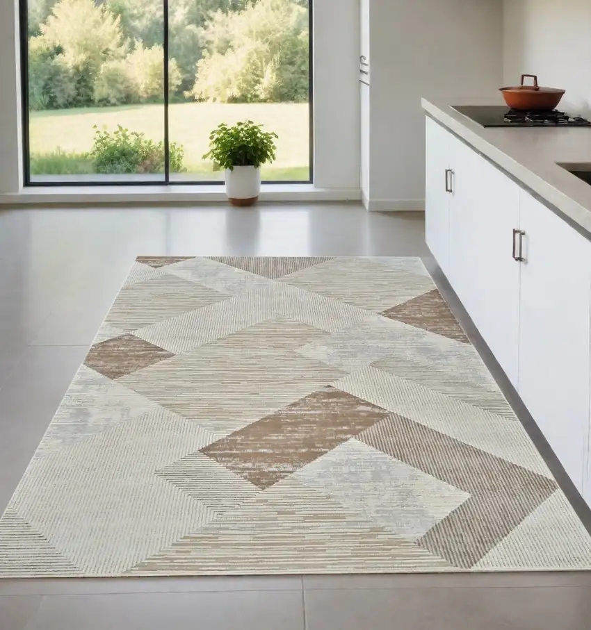 Beige and Brown Abstract Distressed Area Rug Photo 1