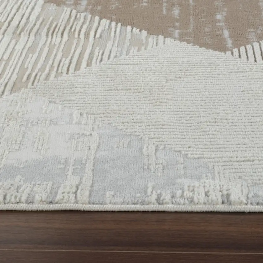 Beige and Brown Abstract Distressed Area Rug Photo 4