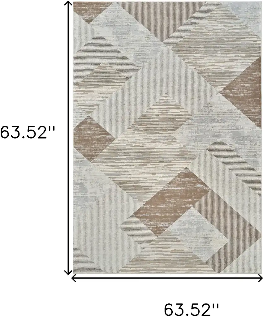 Beige and Brown Abstract Distressed Area Rug Photo 3