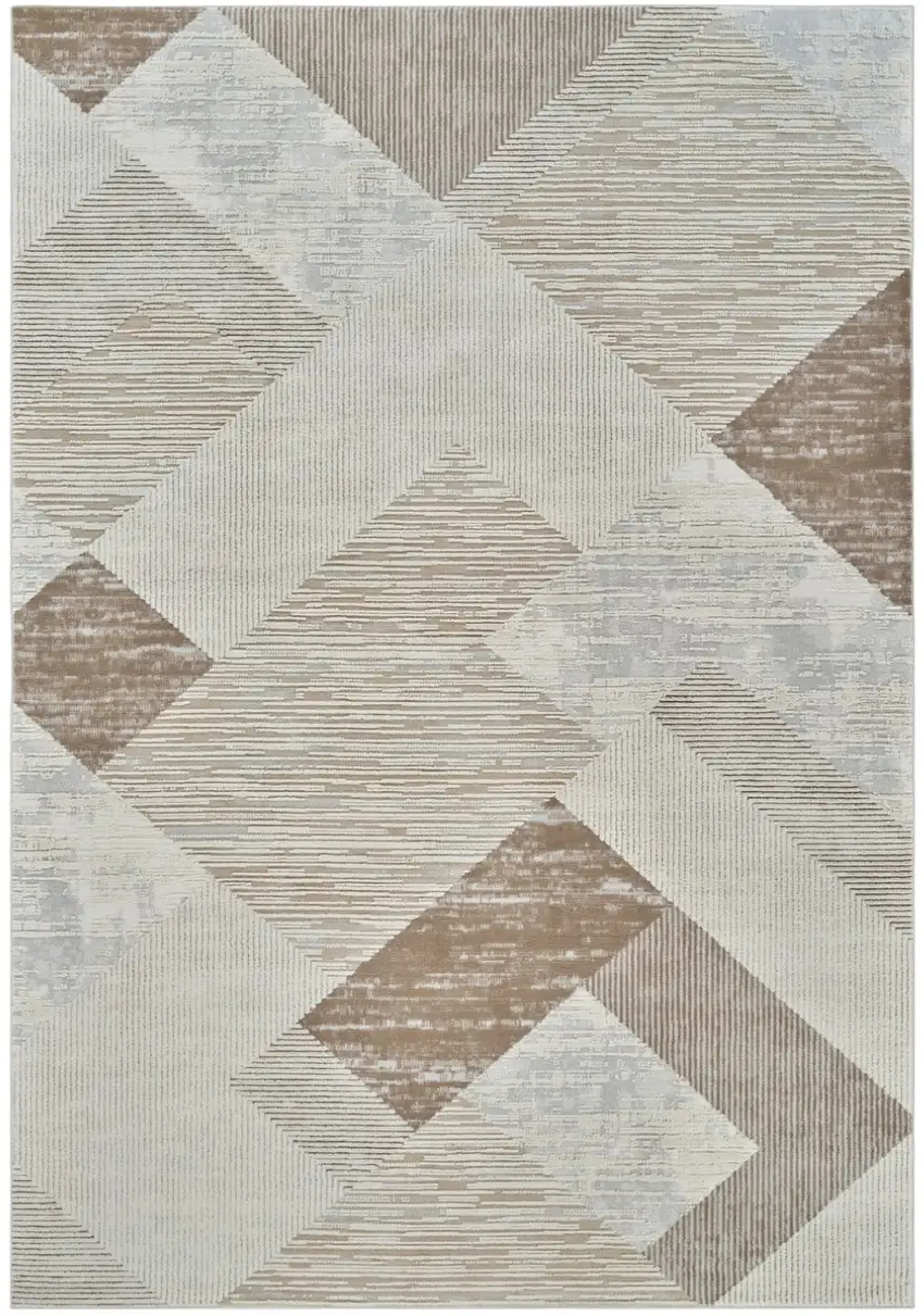 Beige and Brown Abstract Distressed Area Rug Photo 1