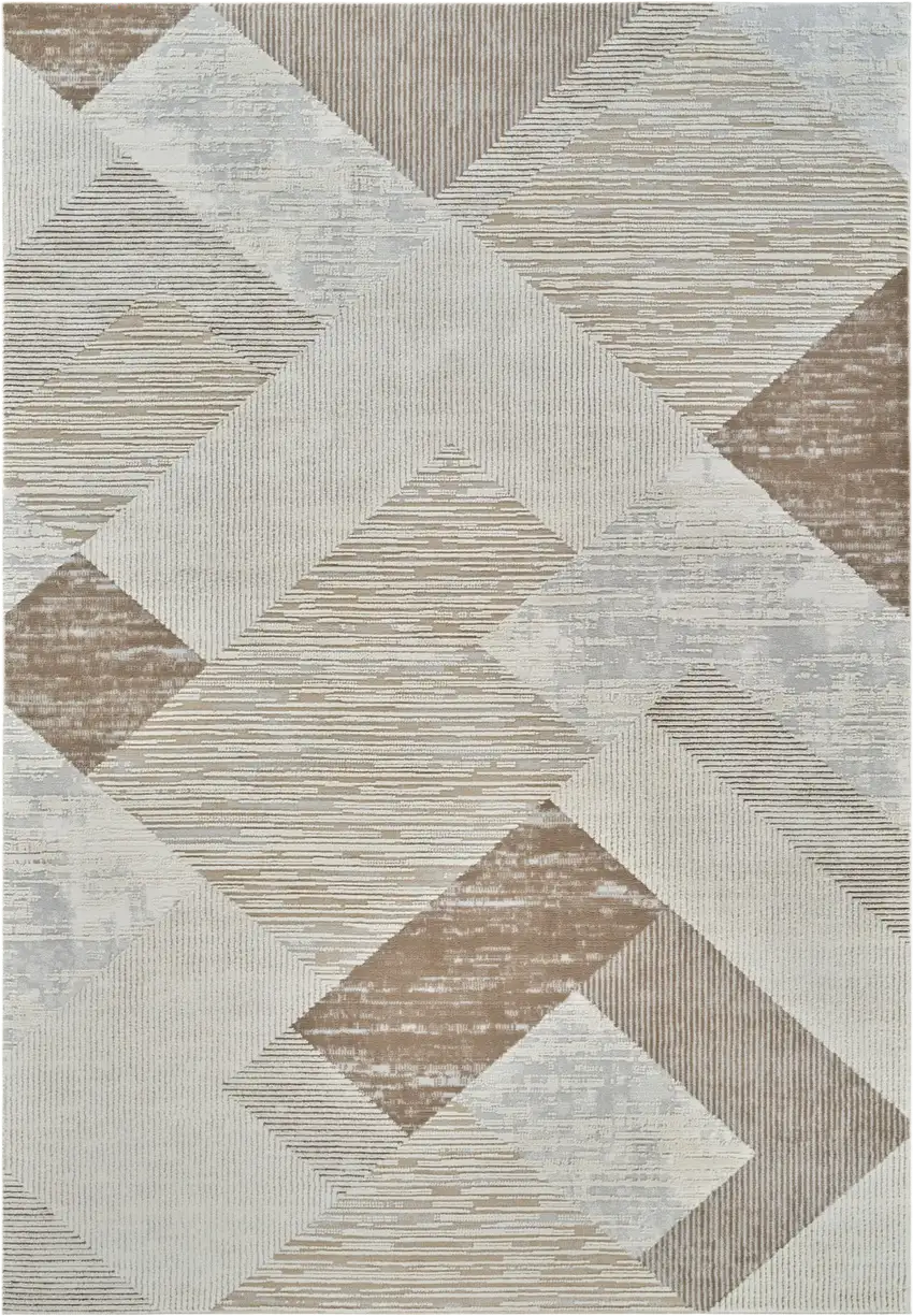 Beige and Brown Abstract Distressed Area Rug Photo 2