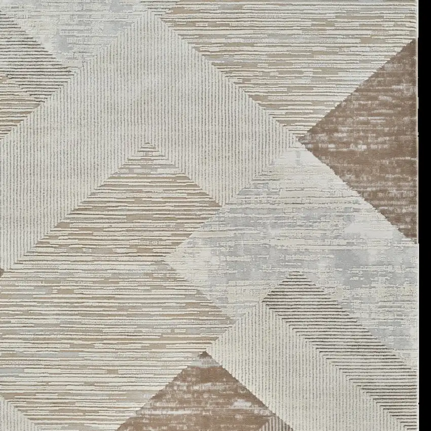 Beige and Brown Abstract Distressed Area Rug Photo 5