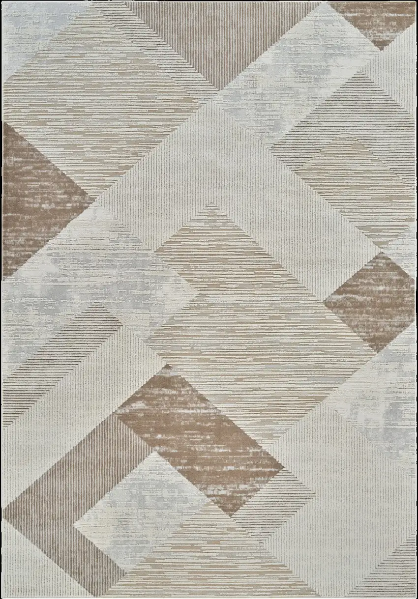 Beige and Brown Abstract Distressed Area Rug Photo 4