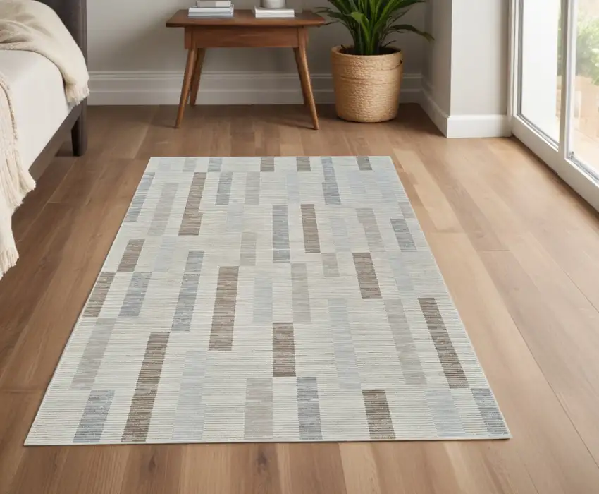 Beige and Brown Abstract Distressed Area Rug Photo 1
