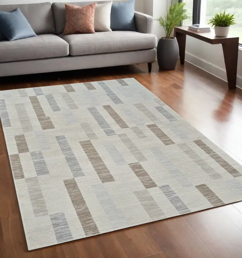 Beige and Brown Abstract Distressed Area Rug Photo 1