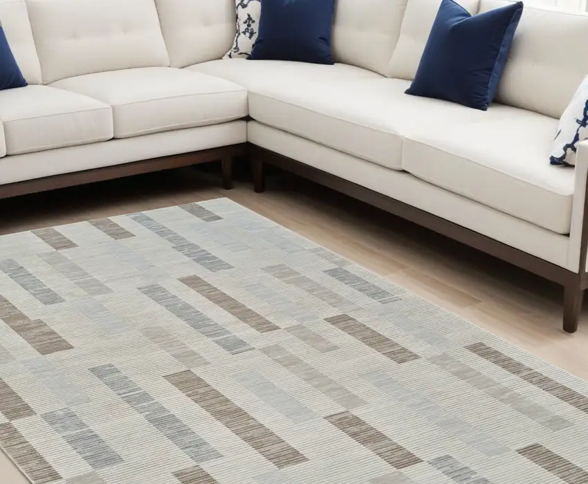 Beige and Brown Abstract Distressed Area Rug Photo 1