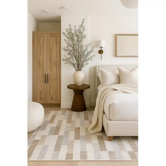 Beige and Brown Abstract Distressed Area Rug Photo 4