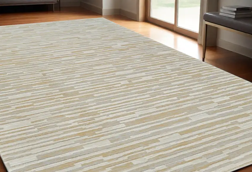 Beige and Brown Abstract Distressed Area Rug Photo 1