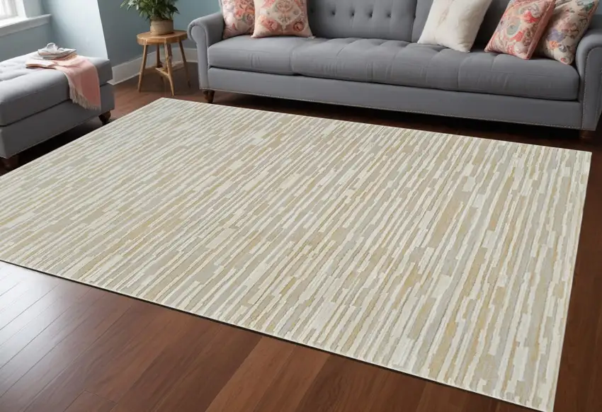 Beige and Brown Abstract Distressed Area Rug Photo 1