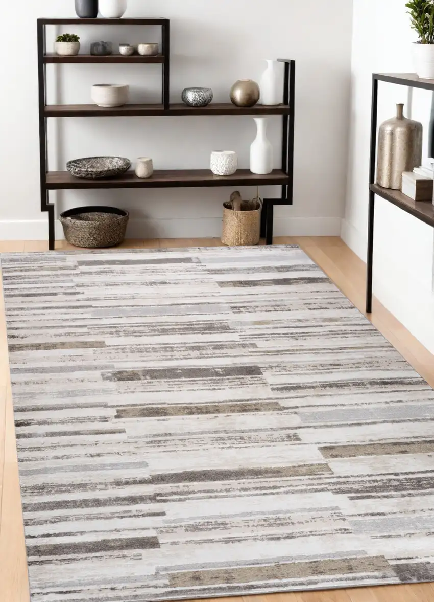 Beige and Brown Abstract Distressed Area Rug Photo 1