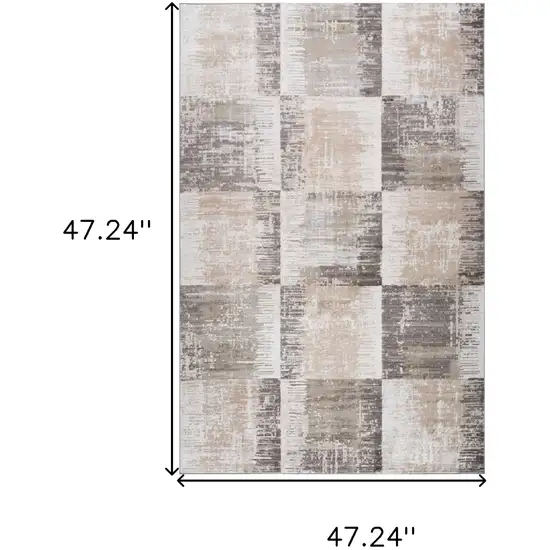 Beige and Brown Abstract Distressed Area Rug Photo 6