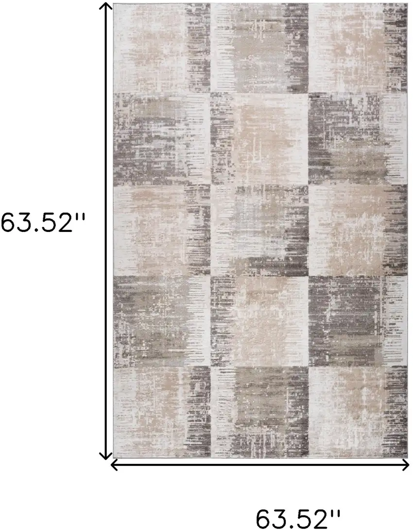 Beige and Brown Abstract Distressed Area Rug Photo 3