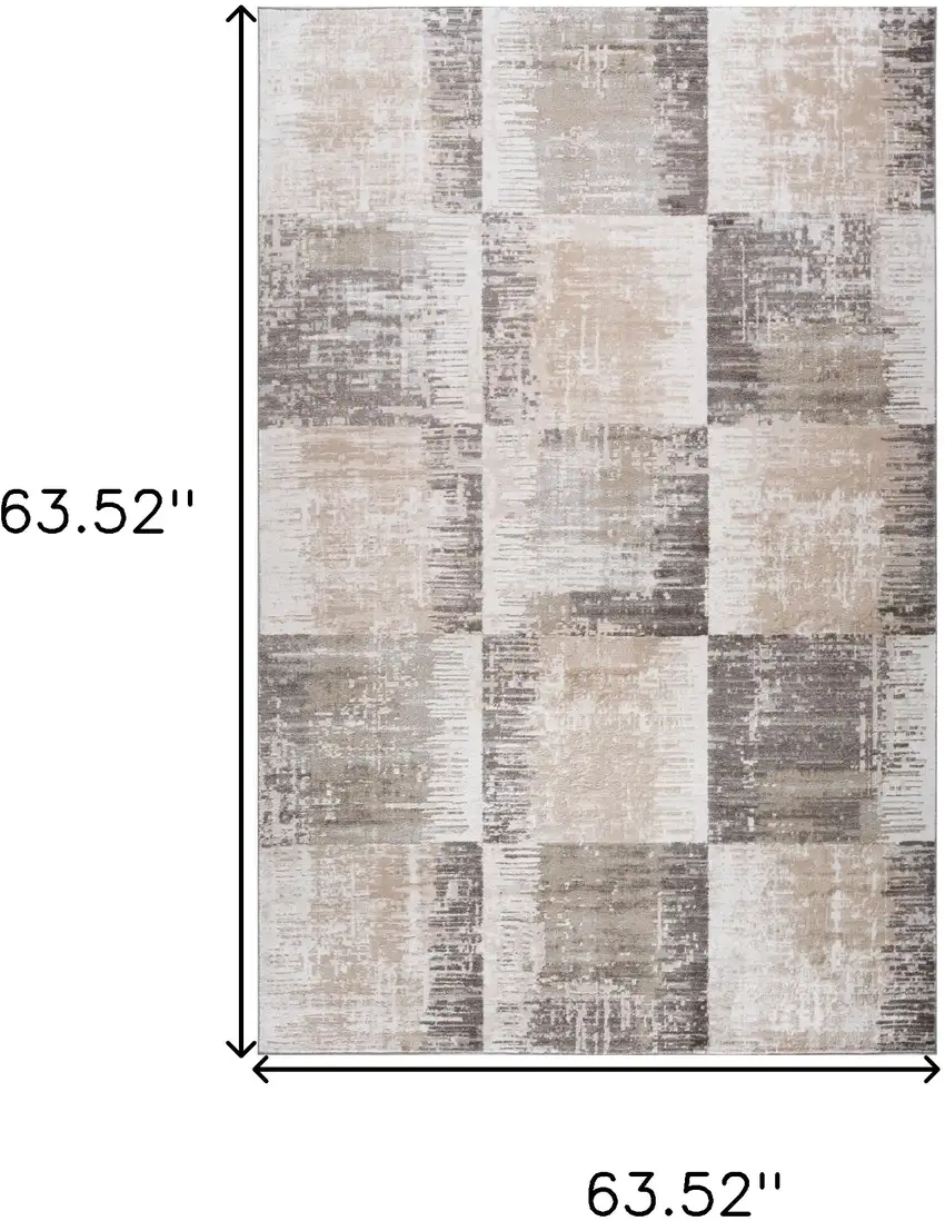 Beige and Brown Abstract Distressed Area Rug Photo 3