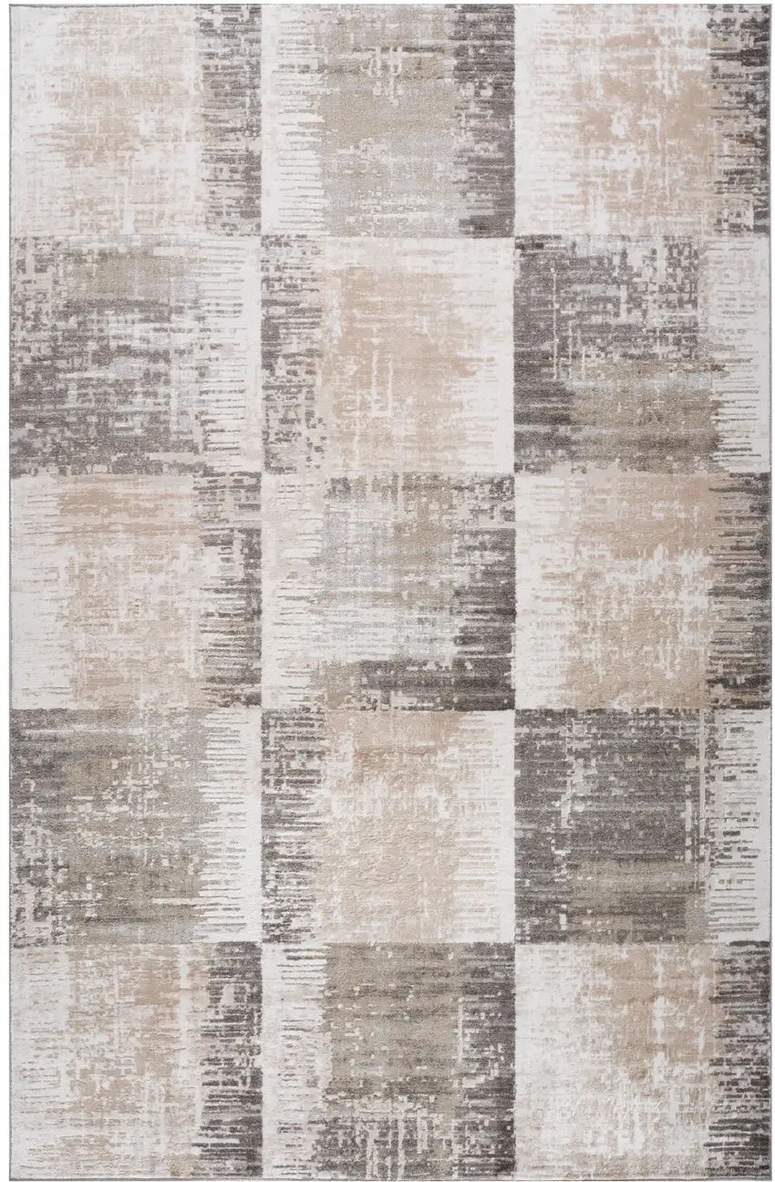 Beige and Brown Abstract Distressed Area Rug Photo 2
