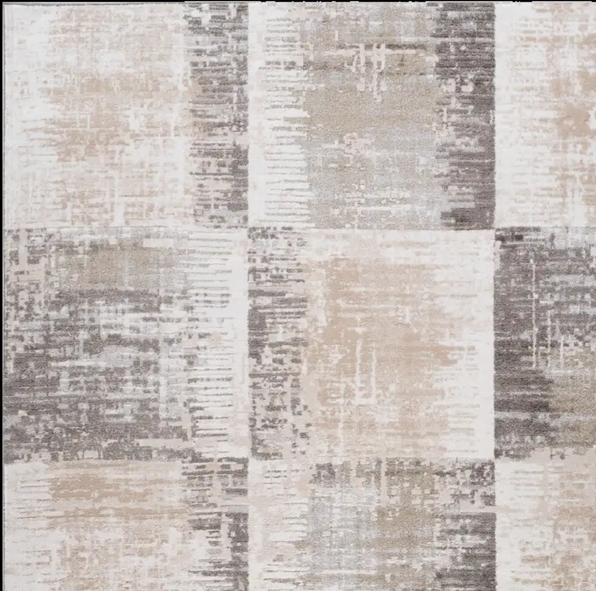Beige and Brown Abstract Distressed Area Rug Photo 4