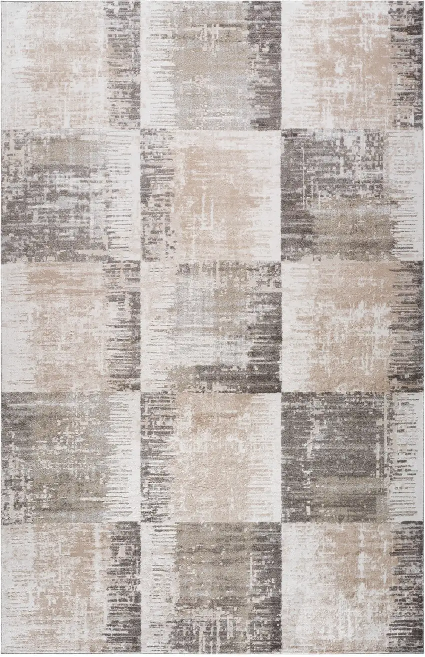 Beige and Brown Abstract Distressed Area Rug Photo 1