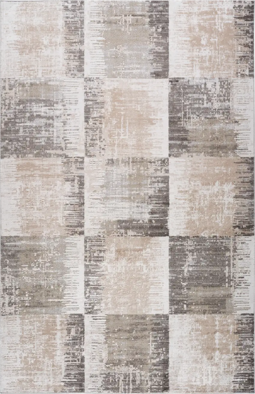 Beige and Brown Abstract Distressed Area Rug Photo 2